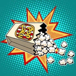 popcorn sweet and savory corn pop art retro style. fast food in the cinema. healthy and unhealthy foods. childhood and entertainment