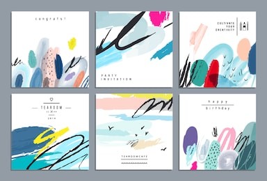 set of artistic creative universal cards. hand drawn textures. wedding, anniversary, birthday, valentine's day, party. design for poster, card, invitation, placard, brochure, flyer.  vector. isolated.