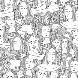 vector seamless pattern portraits of the girls. can be used for desktop wallpaper or frame for a wall hanging or poster, surface textures, web page backgrounds,adult coloring pages,t-shirt