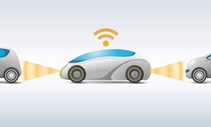 futuristic car with sensing and communication, vector illustration