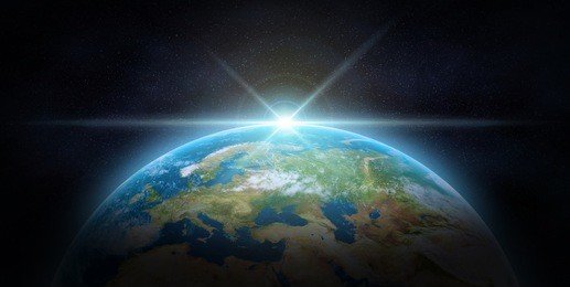 blue sunrise, view of earth from space.the earth texture of this image furnished by nasa.