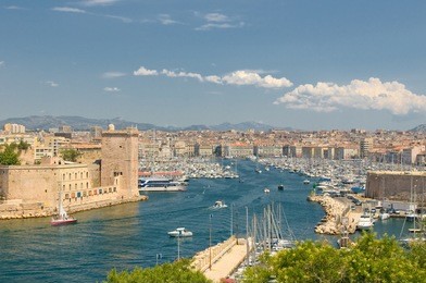 panoramic view of marseille and old port