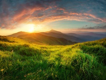 mountain valley during sunrise. natural summer landscape
