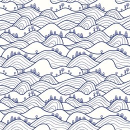 landscape pattern. vector seamless pattern with hills, trees, fields and peaks. background illustration with bright landscape.