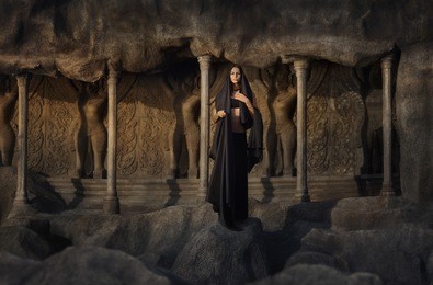 fairy tale. dramatic portrait. woman in black 