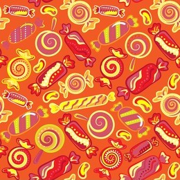 seamless background with various candies. vector illustration. bright background with candies.