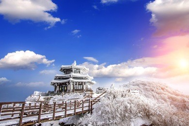 deogyusan mountains is covered by snow in winter,south korea.sunset landscape.