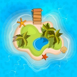 cartoon tropical exotic island in ocean. top view island sprite. vector game design for app