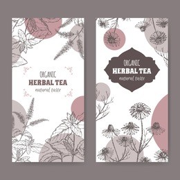 set of 2 labels for peppermint and chamomile organic herbal tea. based on hand drawn sketch.