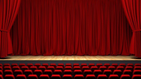 theater interior with red curtains and seats