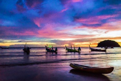 boats on a colorful sunset