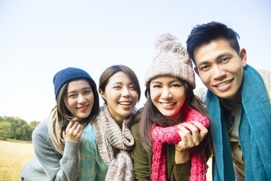 happy young group with winter wear 