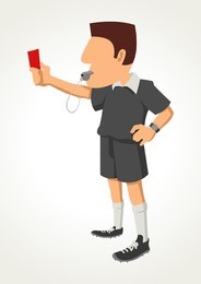 simple cartoon of a soccer referee showing red card