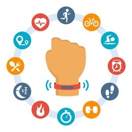 activity tracker-band and set of related icons