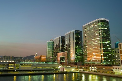 night view of business building, tsim sha tsui, hong kong