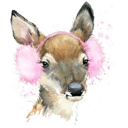 cute forest deer t-shirt graphics. watercolor illustration. poster for textiles, fashion design.