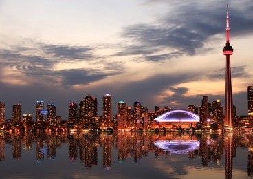 toronto skyline at sunset, ontario, canada