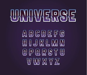 universe 80s retro sci-fi font alphabet vector set