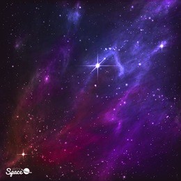 colorful night skies with pole star and purple nebula. vector illustration.