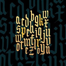 composition of golden lowercase letters blackletter gothic font. all handdraw lowercase letters. vector eps 10.