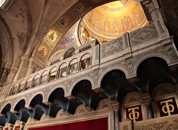 fragment of interior in holy sepulchre church, jerusalem