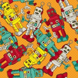 vintage / retro colorful robot seamless  pattern, vector illustration 