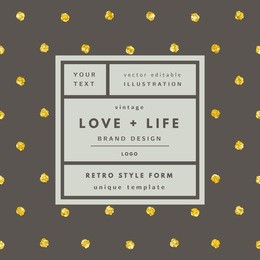 brown love and life gold dots glitter vintage modern logo in frame outline geometric background. retro label package template. trend layout, art print