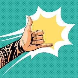 shaka sign gesture comic book pop art, vector illustration