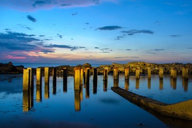 beautiful sunset landscape at tanjung aru beach, kota kinabalu, sabah.
