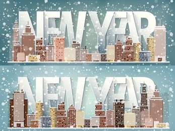  vector illustration. winter urban landscape. city with snow. christmas and new year.  cityscape. buildings.