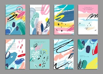 set of artistic creative universal cards. hand drawn textures. wedding, anniversary, birthday, valentine's day, party. design for poster, card, invitation, placard, brochure, flyer.  vector. isolated.