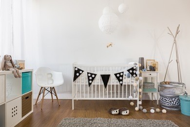 horizontal view of cozy baby room decor