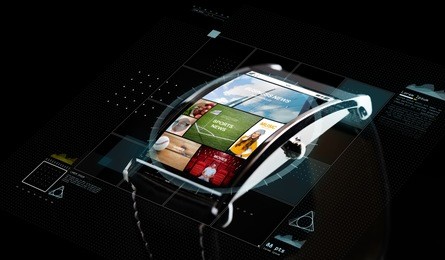 close up of smart watch with media projection