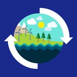 colorful modern simple flat design weather forecast circulation vector illustration icon symbol logo with white arrows and dark blue background