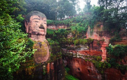 the 71m tall giant buddha (dafo), carved out of the mountain in the 8th century ce, leshan, sichuan province