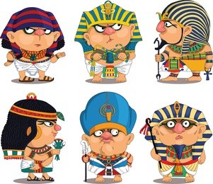 cartoon. vector.  set funny egyptian pharaohs. travesty cartoon. characters.  isolated objects.