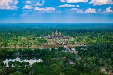 beautiful aerial view of angkor wat temple, cambodia, southeast asia