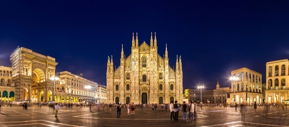 panoramic view port of genoa in a summer night, italy