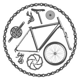 vector illustration bicycle parts in vintage style / bicycle parts isolated on white background