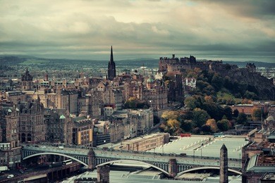 edinburgh city skyline viewed from calton hill. united kingdom.