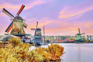 unique old, authentic, real working windmills in the suburbs of amsterdam, the netherlands.