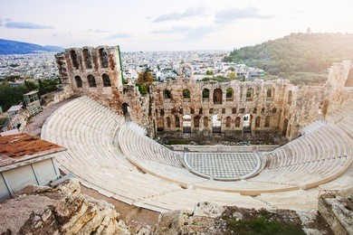 the odeon herodes atticus theatre near acropolis in athens, greece