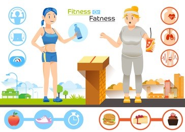 illustration for diet and health concept graphic design .the choice women between slim or fat.