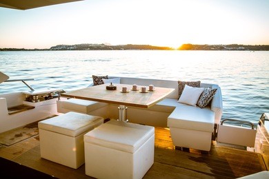 coffee on yacht at sunset