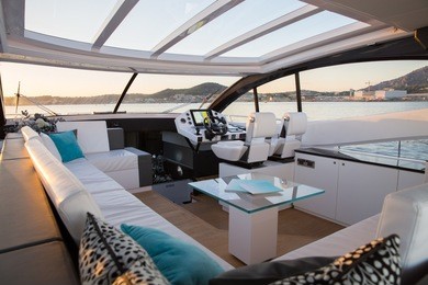 interior of luxury motoryacht at sunset