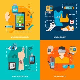 smart technology set for healthcare fitness virtual reality wearable technology vector illustration