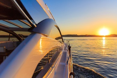 luxury motoryacht at sunset