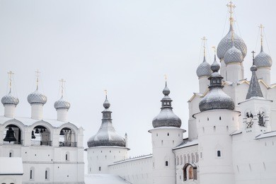view of the assumption cathedral and church of the resurrection in rostov kremlin as part of golden ring cities in russia