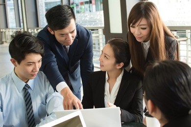 business people discuss or meeting in the city.