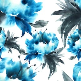blue peony. watercolor and ink illustration in style sumi-e, u-sin. oriental traditional painting. seamless pattern.
